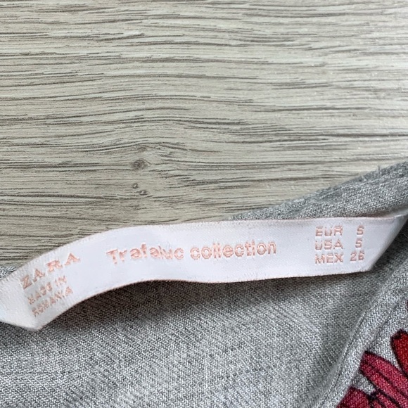 Zara Floral Print Ruffle Skirt Long Sleeve Grey Mini Dress - Picture 5 of 8